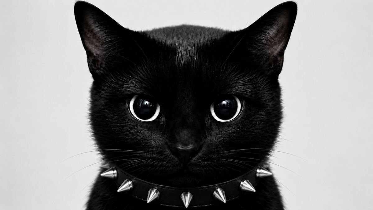Nior — black cat, spiked collar, unbothered